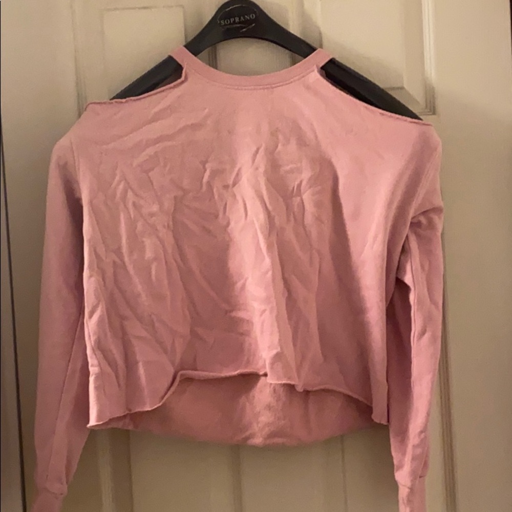 Pink Open Shoulder Cropped Crewneck